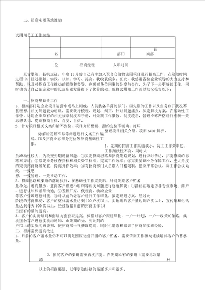 招商经理试用期工作计划