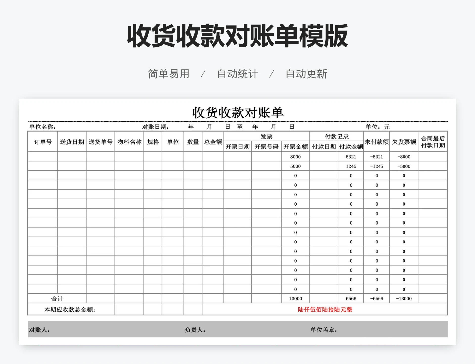 收货收款对账单模版