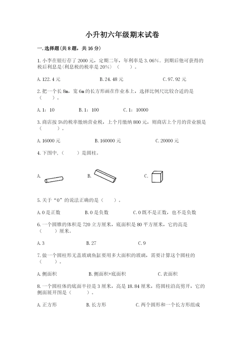 小升初六年级期末试卷【有一套】.docx