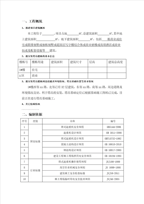 XX项目塔吊安装安全专项施工方案