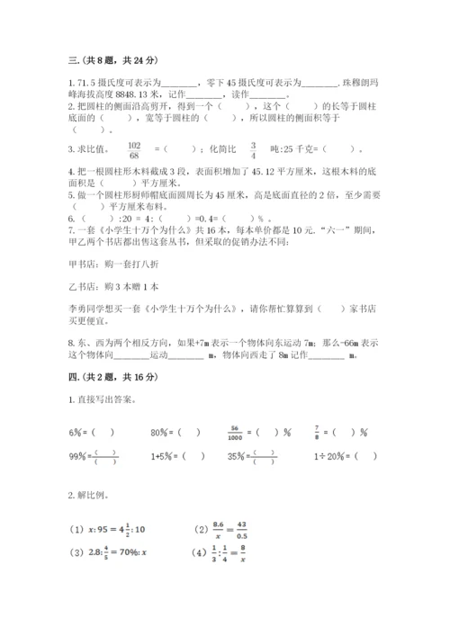 小升初数学考前检测试题及参考答案（培优a卷）.docx
