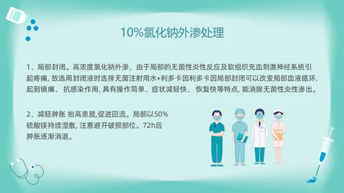 绿色卡通药物外渗的预防与处理PPT模板宣传PPT动态PPT输液外渗的处理方法