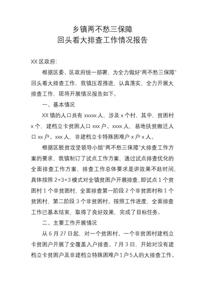 乡镇两不愁三保障回头看大排查工作情况报告