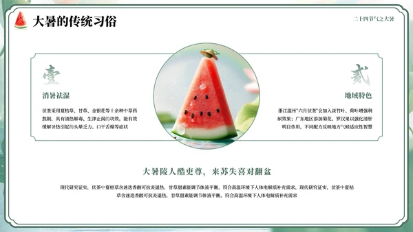 绿色小清新风二十四节气之大暑节气PPT模板