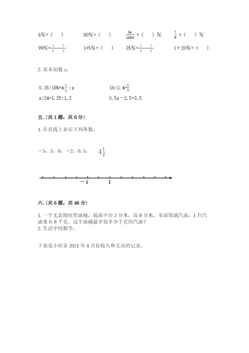 小学六年级数学期末自测题及参考答案【培优b卷】.docx