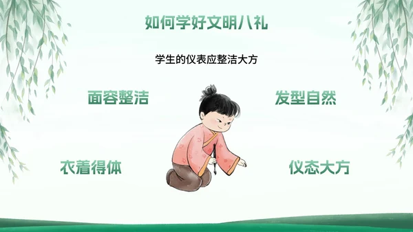 古风国风八礼四仪小学生文明礼仪主题班会PPT模板