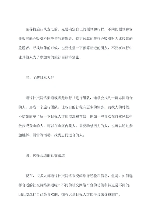 寻找旅行队友游戏攻略