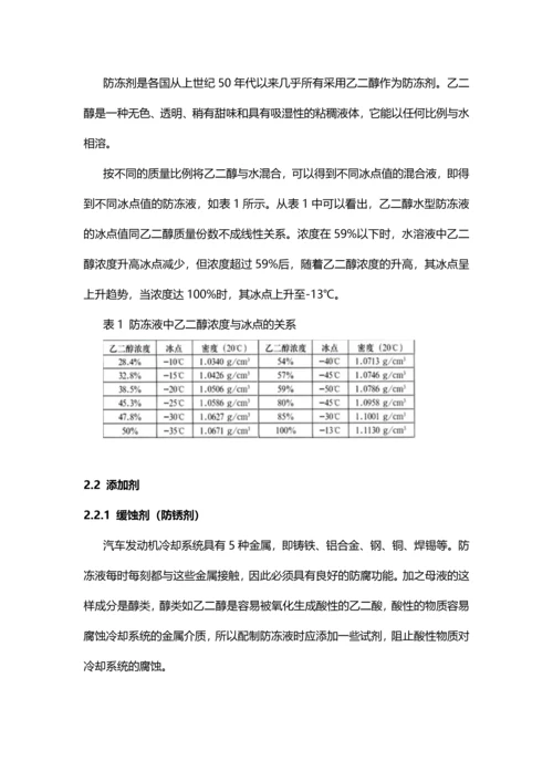 汽车防冻液主要成分配方比例生产工艺及技术应用.docx