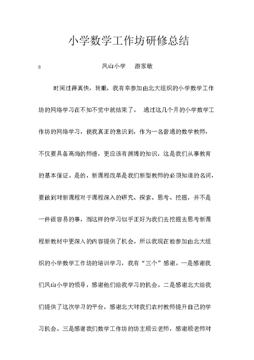 小学数学工作坊研修总结