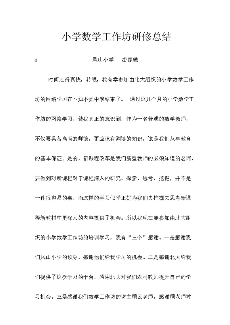 小学数学工作坊研修总结