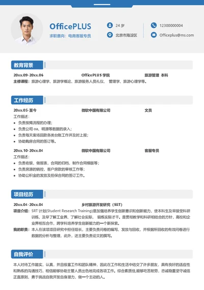 电商客服专员个人简历