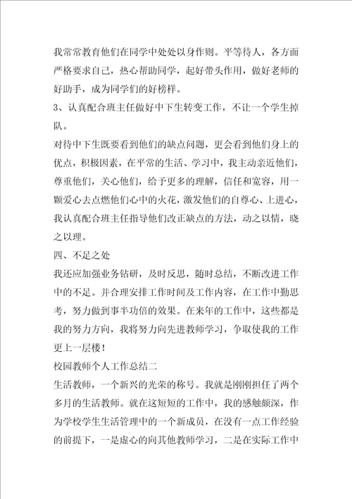 2022校园教师个人工作总结5篇