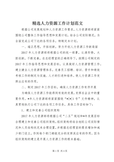 精选人力资源工作计划范文.docx