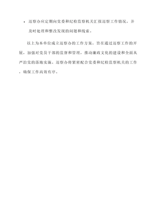 关于成立巡察办的工作方案