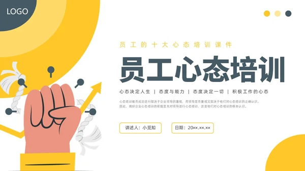 黄色水彩插画员工的十大心态企业培训PPT课件人际交往