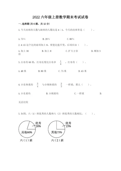 2022六年级上册数学期末考试试卷含完整答案【名校卷】.docx