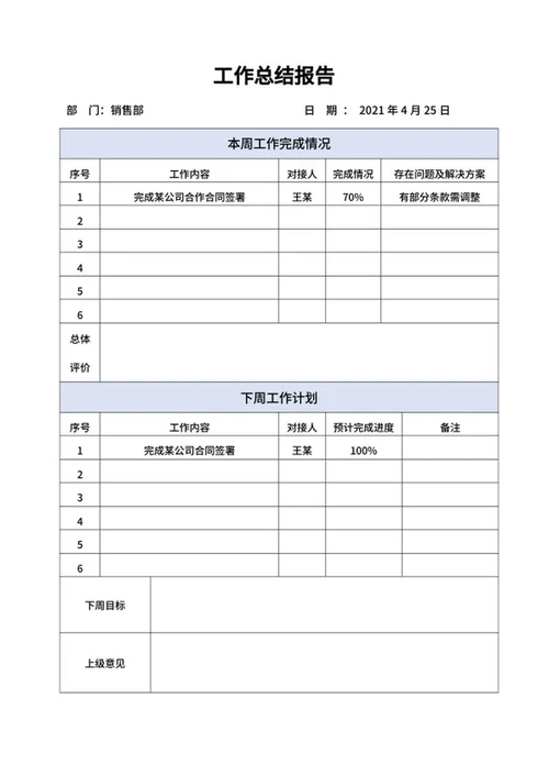销售工作总结报告word模板