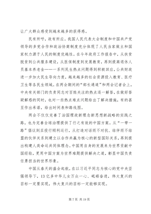 喜迎两会顺利召开！XX年3月学习两会精神思想汇报20XX年两会.docx