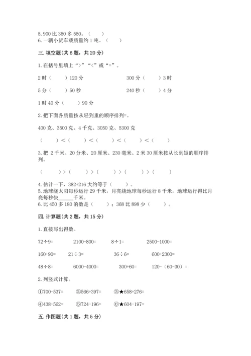 小学三年级上册数学期中测试卷（黄金题型）.docx