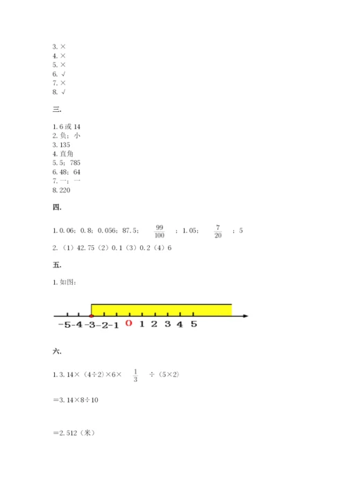 小学六年级数学期末自测题（模拟题）.docx