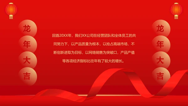 红色灯笼喜庆企业新年贺词通用PPT模板