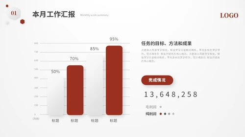红色简约立体形状叠压月度工作总结工作汇报ppt模板