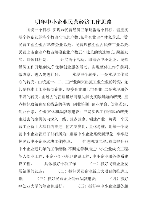 明年中小企业民营经济工作思路1