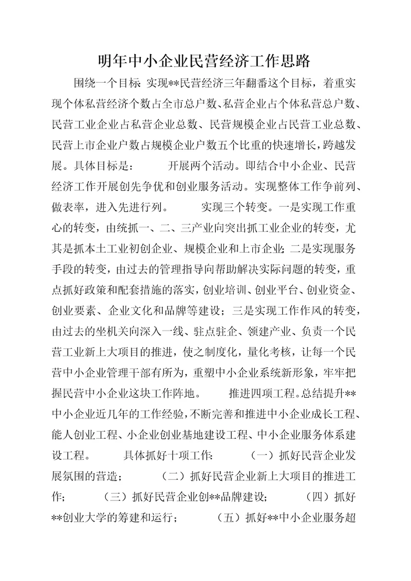 明年中小企业民营经济工作思路1