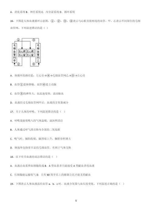 通用版初中生物七年级下册第四单元生物圈中的人重点易错题.docx