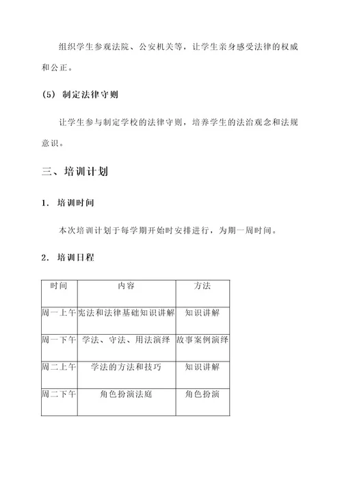 初中学校法制教育培训方案