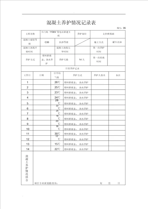 混凝土养护记录2