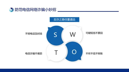 蓝色简约形状预防电信诈骗主题班会PPT课件反诈骗