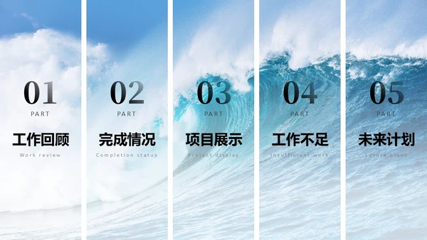 蓝色实拍励志风格海浪帆船冲浪凝心聚力破浪前行年中总结模板