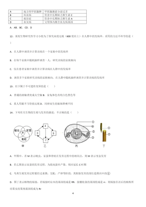 通用版初中生物八年级下册第七单元生物圈中生命的延续和发展知识点归纳总结(精华版).docx