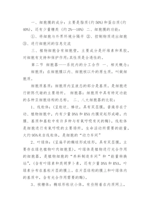 高中生物必修一知识点总结整理人教版.docx