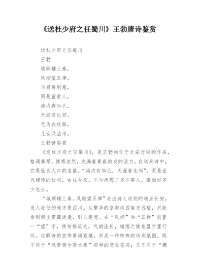 《送杜少府之任蜀川》王勃唐诗鉴赏.docx