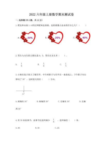 2022六年级上册数学期末测试卷附答案【巩固】.docx