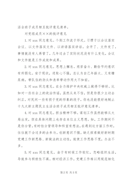 部队党委班子成员意见建议[党委班子成员相互批评意见].docx