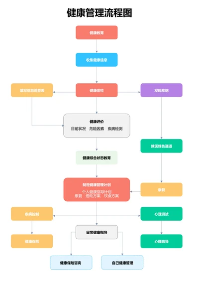 彩色简约健康管理流程图