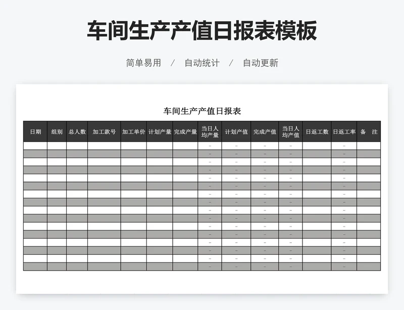 车间生产产值日报表模板