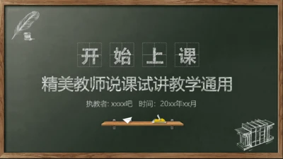开始上课教师粉笔说课教学黑板PPT模板