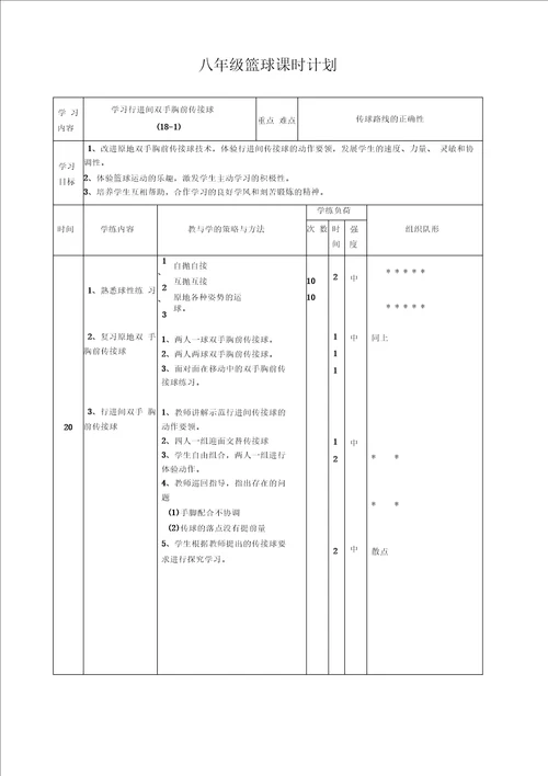 八年级篮球单元计划和教案18节