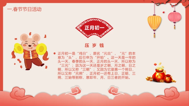 喜庆中国风春节介绍春节习俗简介PPT模板