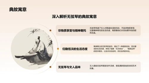 橙色水墨风无弦琴典故赏析PPT模板
