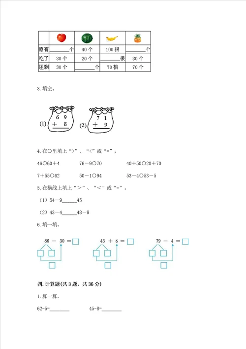 冀教版一年级下册数学第五单元100以内的加法和减法一测试卷附参考答案ab卷