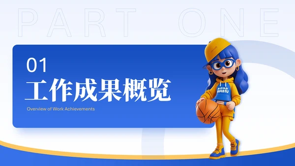 蓝色3D可爱小人工作汇报PPT模版