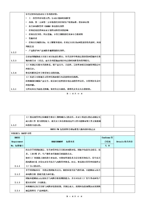 BRCGSPM包装材料全球标准第六版内部审核记录资料