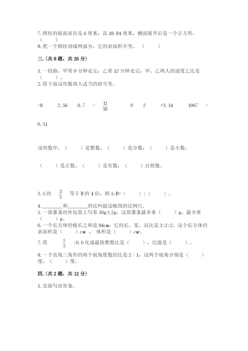 小学六年级升初中模拟试卷带答案（达标题）.docx