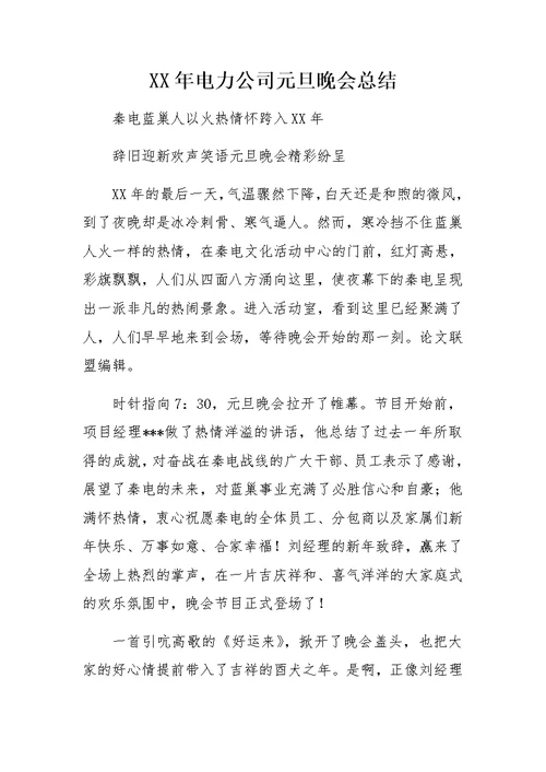 XX年电力公司元旦晚会总结