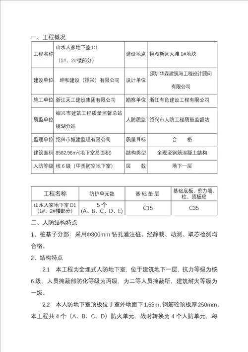 人防地下室结构工程监理报告